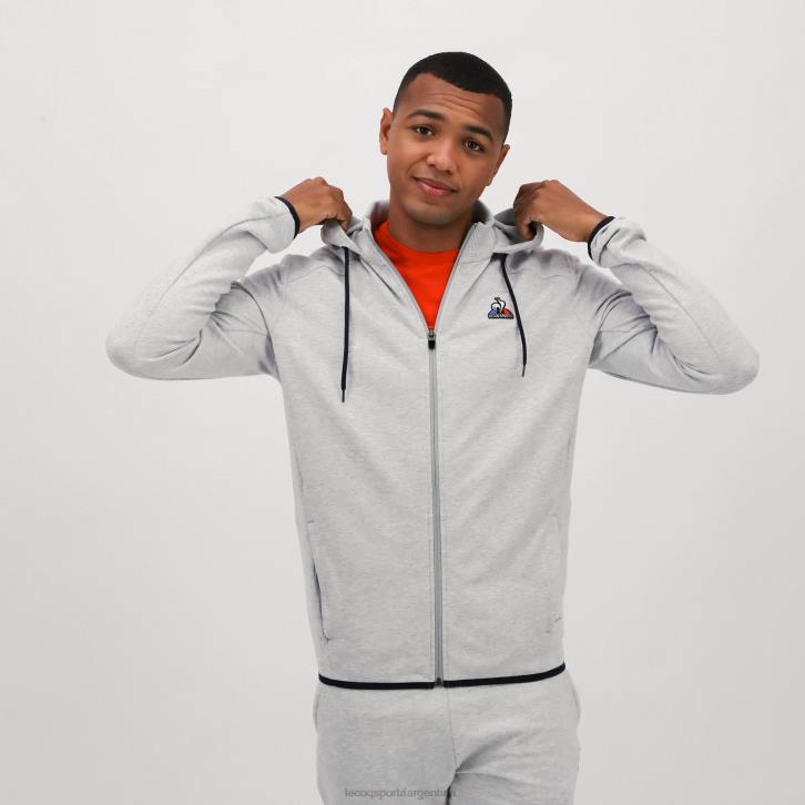 hombres Le Coq Sportif sudadera con capucha y cremallera gris ropa RF4V485