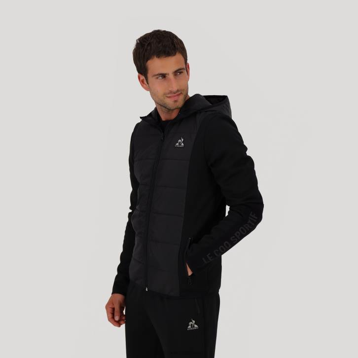 hombres Le Coq Sportif sudadera con capucha y cremallera negra ropa RF4V450