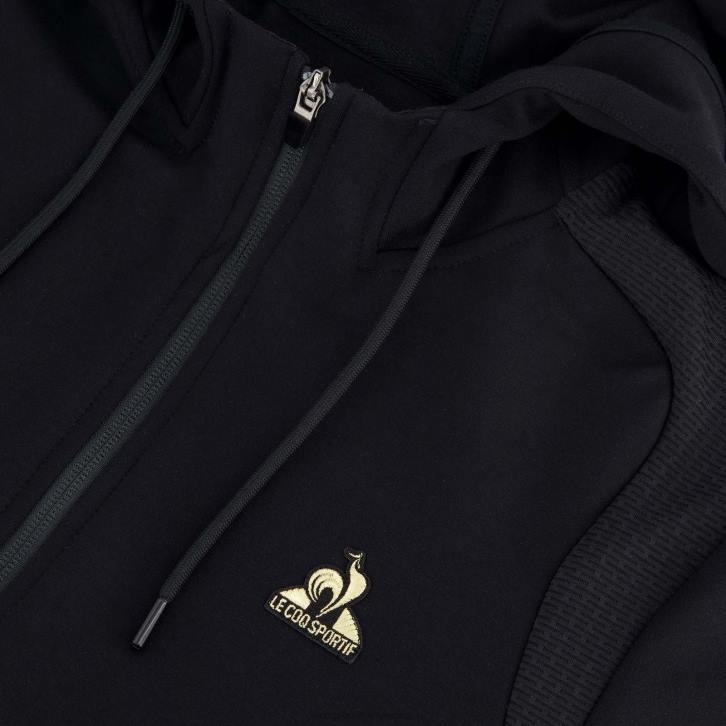 hombres Le Coq Sportif sudadera con capucha y cremallera negra ropa RF4V70